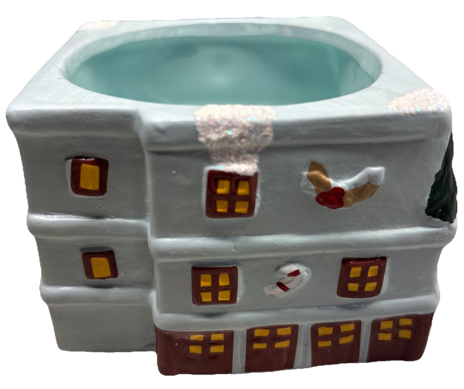 Plant Pot Christmas Baby Blue Gingerbread House Ceramic—SHIPS IN 24 HOURS—4×4 In