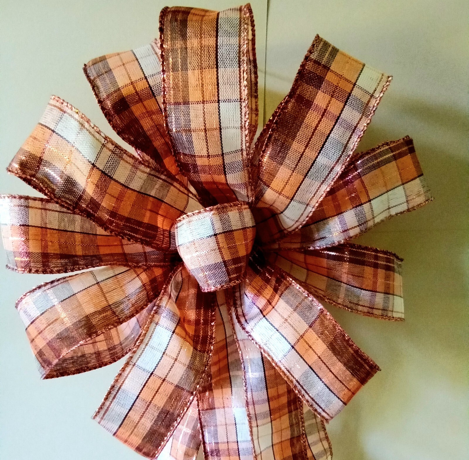 Fall Bow approx. 10 in wide decoration mailbox wreath lamp post handmade plaid