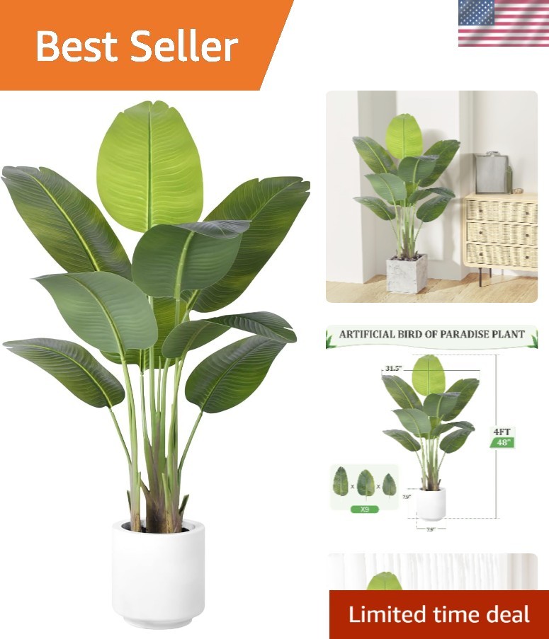 4FT Artificial Bird of Paradise Plant – Faux Tropical Elegance for Home & Office