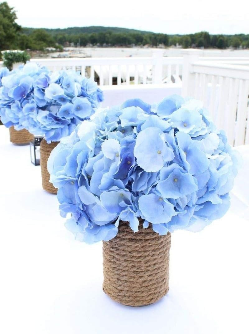 Silk Hydrangea Heads Artificial Flowers Heads with Stems for Home Wedding Decor,