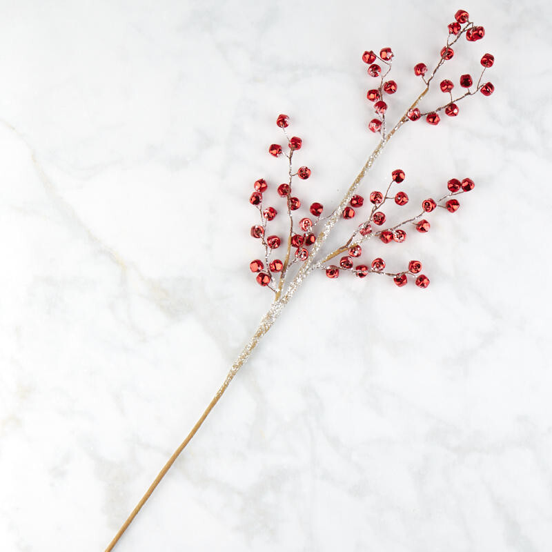 Mini Metallic Red Jingle Bells on Twig Spray | for Indoor Decor