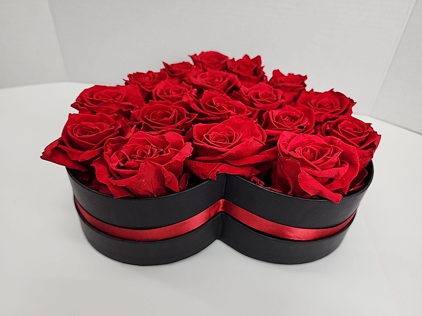 Forever Roses in Luxury Black Box: 18 Real Red Preserved Roses