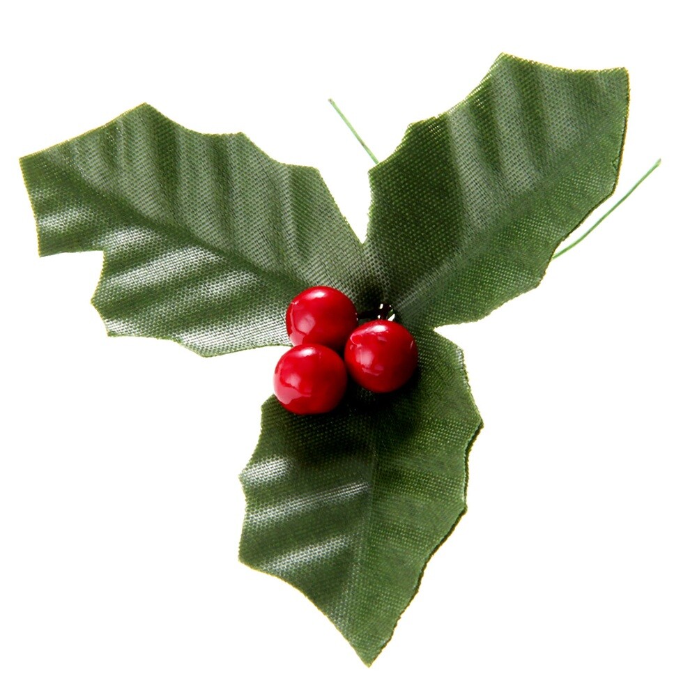 50pcs Dark Red Holly Berries + 50pcs Green Artifical Leaves 2 in 1 Home Decor