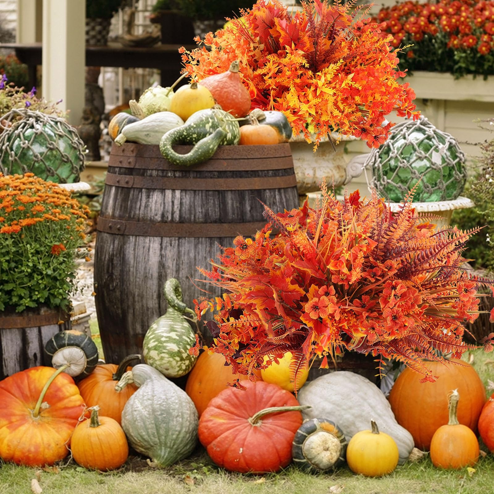 21 Bundles 9 Styles Artificial Fall Flowers for Outdoors Fall Decorations – U…