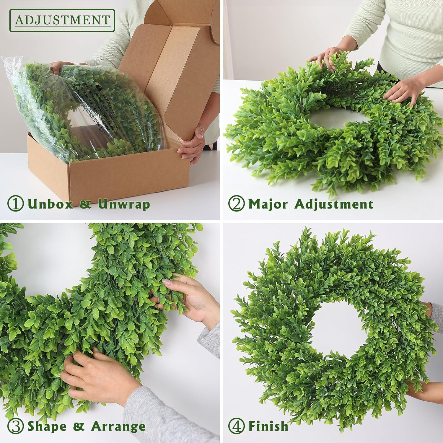 26″ Artificial Boxwood Wreath for Front Door – Large Faux Plant Fake Greenery Ha