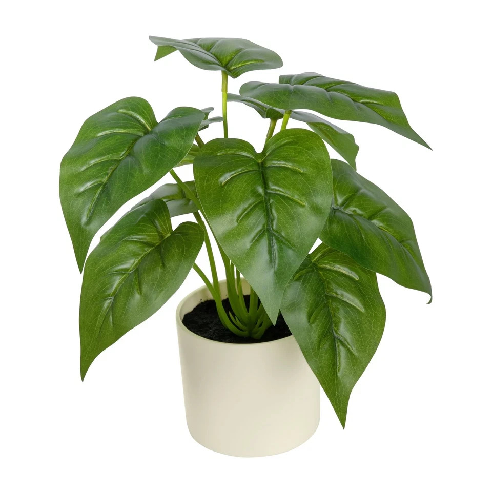 10-inch x 4inch Artificial Philodendron Leaf Plant in White Pot,Green for Indoor