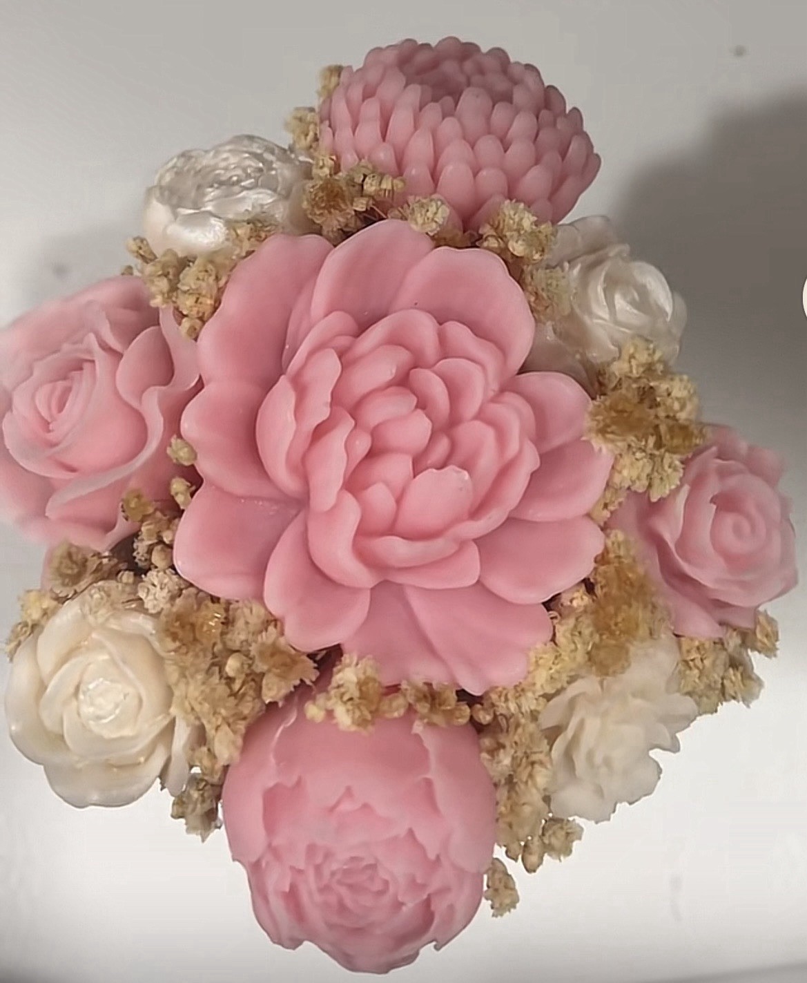 Candle Rose Arrangement Centerpiece Flower Box Pink White Beige Silk
