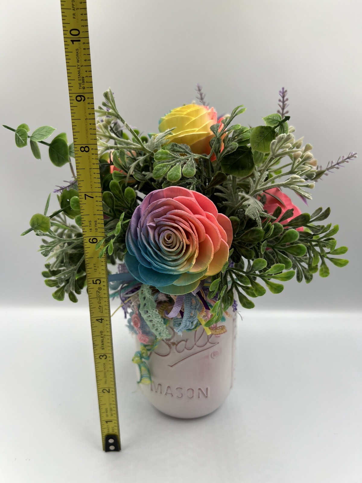 Sola Wood Flower Arrangement In Ball Canning Jar, Tie Dye