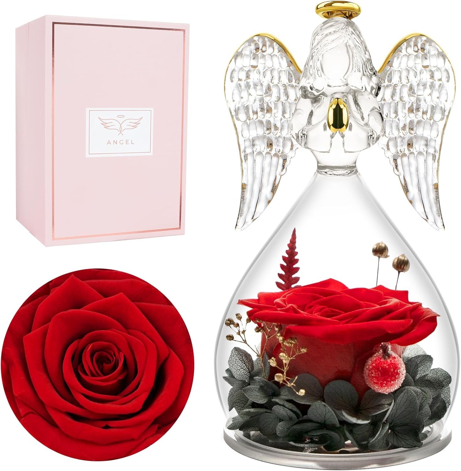 Gifts for Mom Birthday Gifts for Women, Preserved Flowers Rose in Glass Angel…