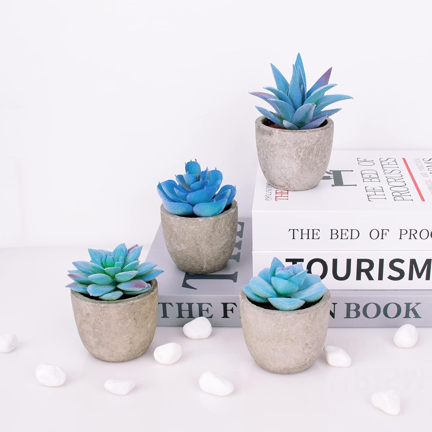 Set of 4 Blue Fake Succulents, Artificial Succulents Plants, Blue Home Decor Sma