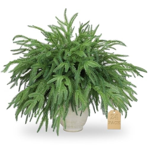Christmas Norfolk Pine Stems, 18″ Real Touch Artificial Evergreen 24 PCS