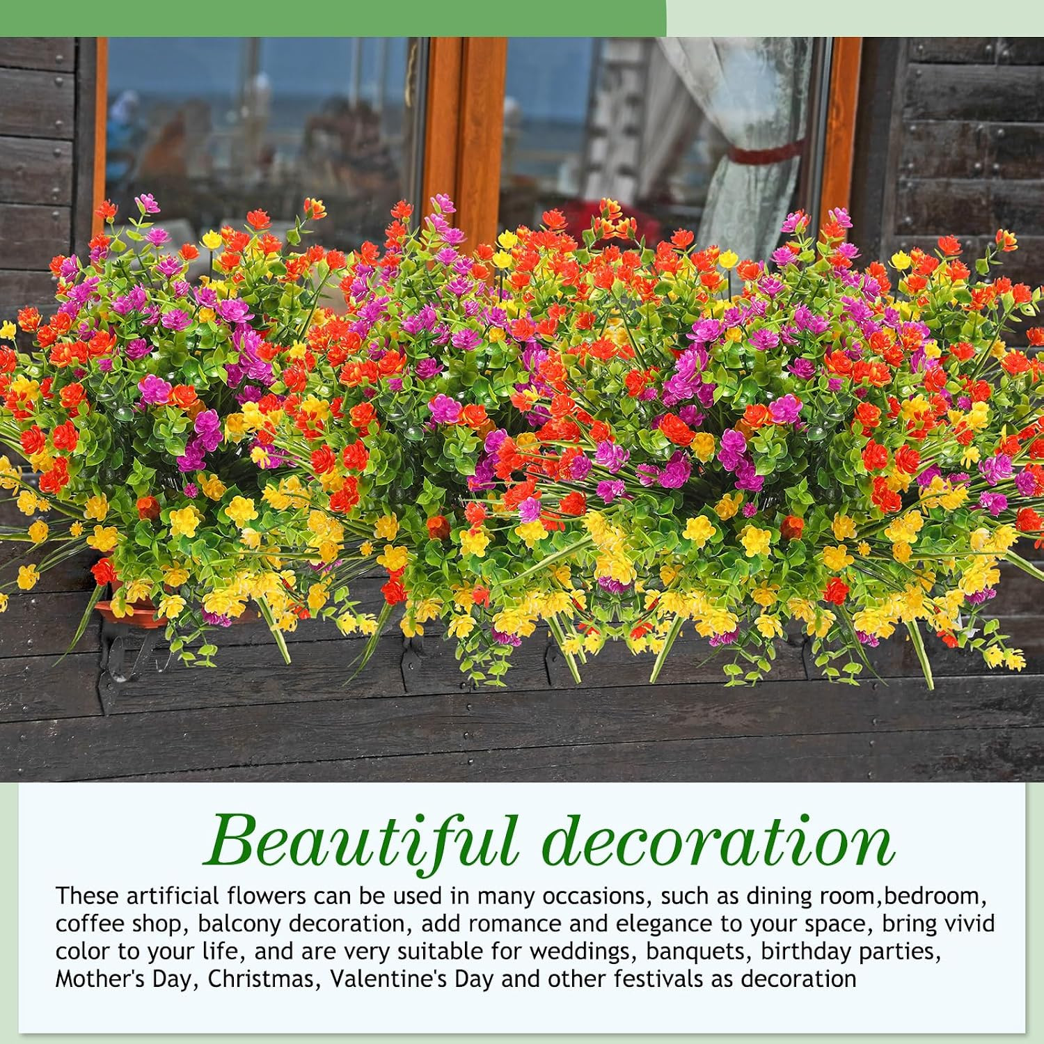 48 Bundles UV Resistant Artificial Flowers for Outdoor Spring & Summer Decor