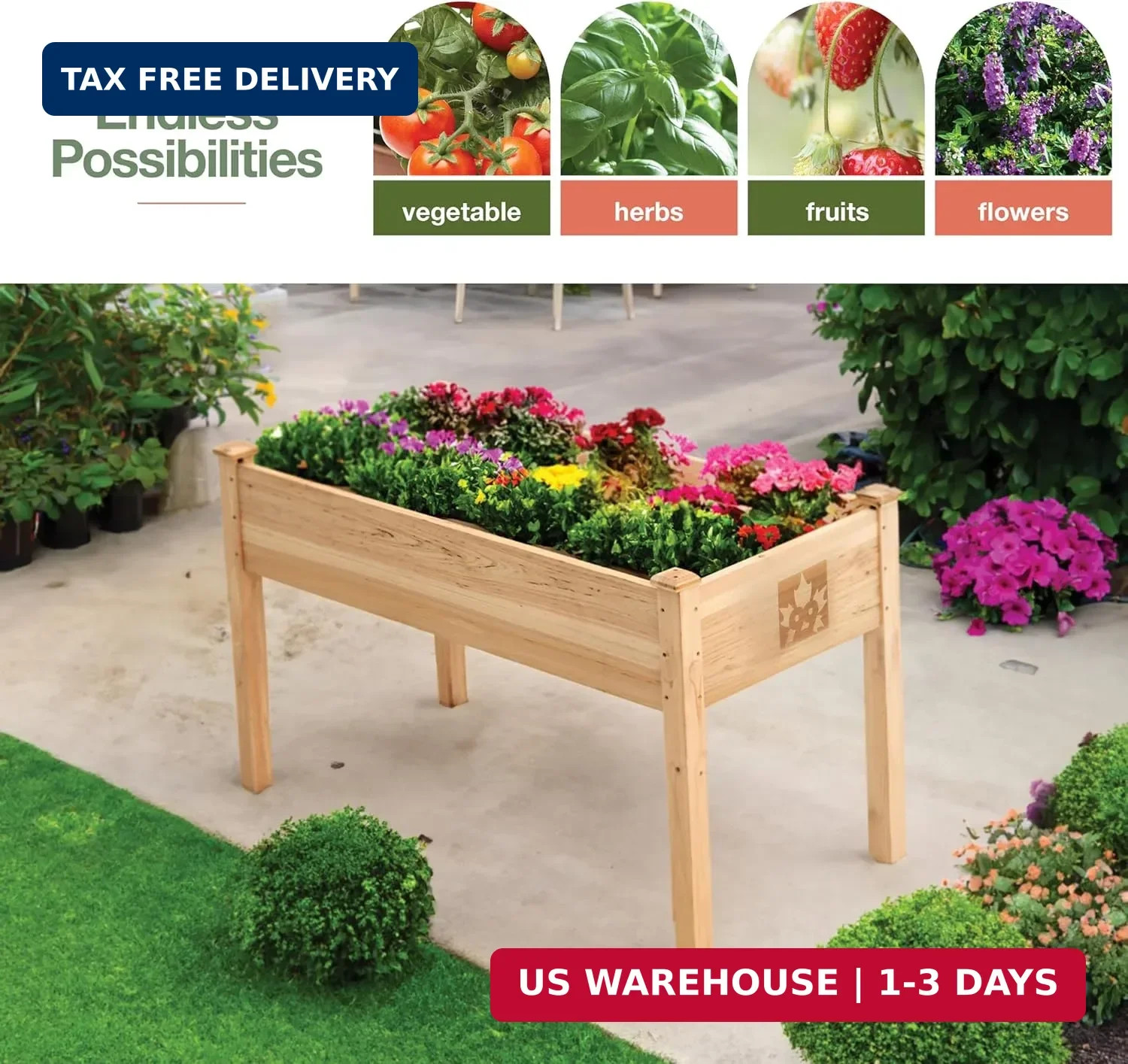 Maple99 Raised Garden Bed with Legs 48x24x30 – Natural Cedar Wood Elevated Plant