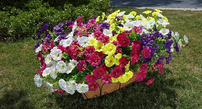 Artificial Flowers for Outdoors Fake Plants Outside Decoration, 12 Bundles Silk