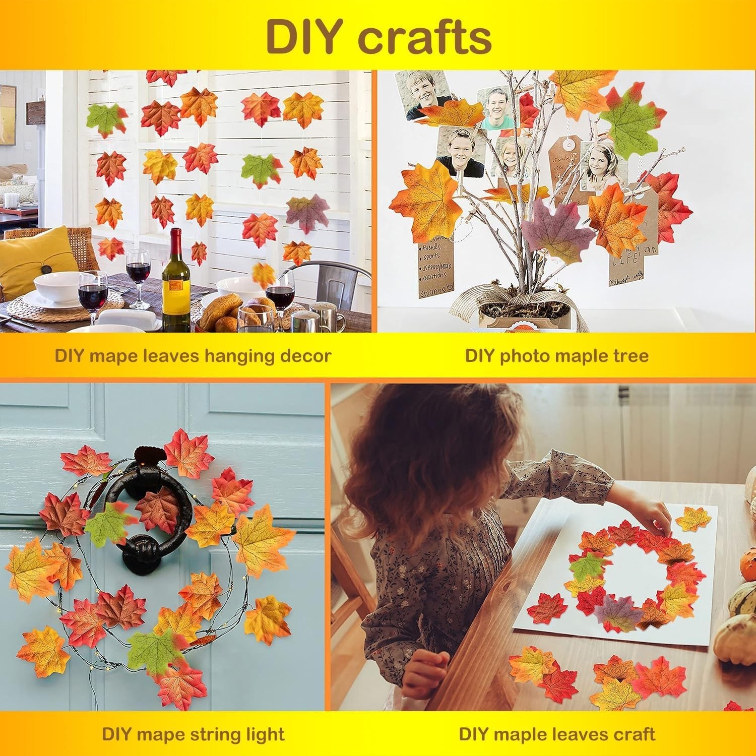 500PCS Fall Maple Leaves Bulk, 8 Colors with 100 Glue Dots | Autumn leaves fo…