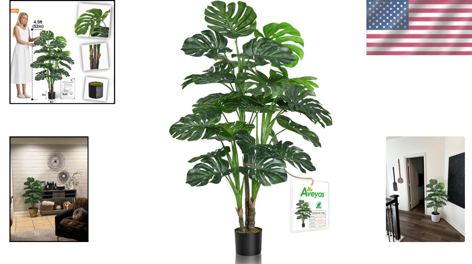 Realistic 4.5ft Monstera Deliciosa Plant with Pot Perfect for Housewarming Gifts