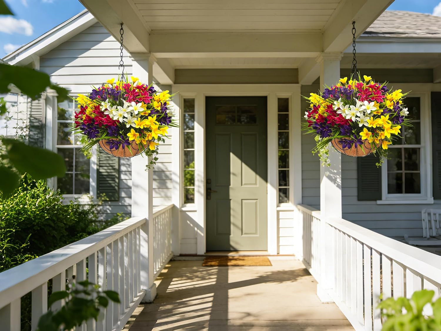 Vibrant UV Resistant Artificial Flowers in Hanging Basket – 12 Colorful Bundles
