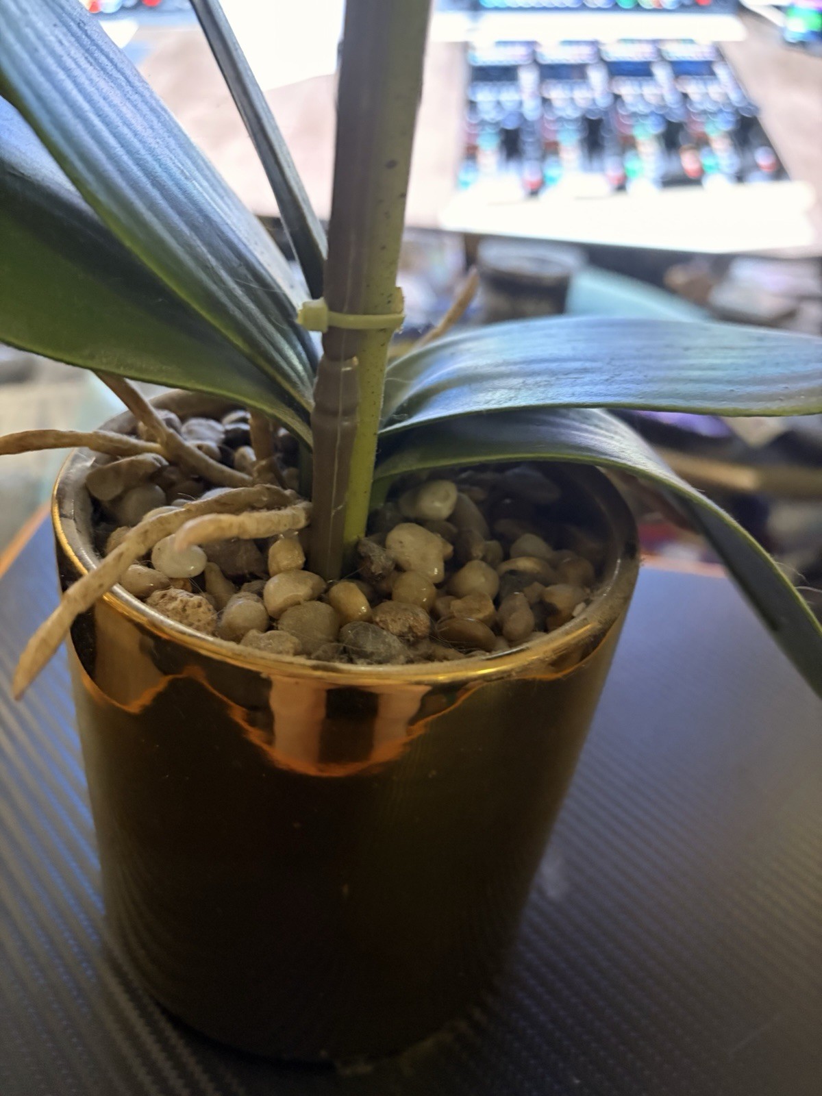 Artificial Orchid Flower Potted, 24″ White Orchid in Gold Pot Faux Plant