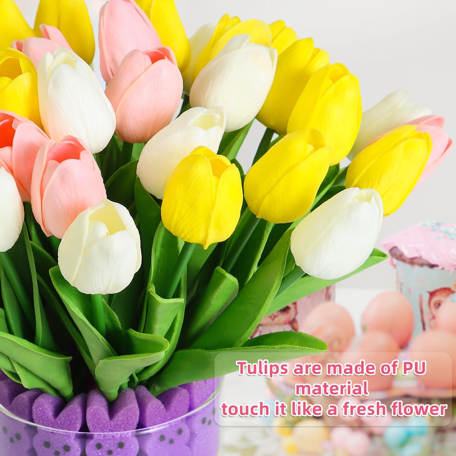 15 PCS Artificial Tulips 48 PCS Bunnies Vase Filler Spring Table Decor Set
