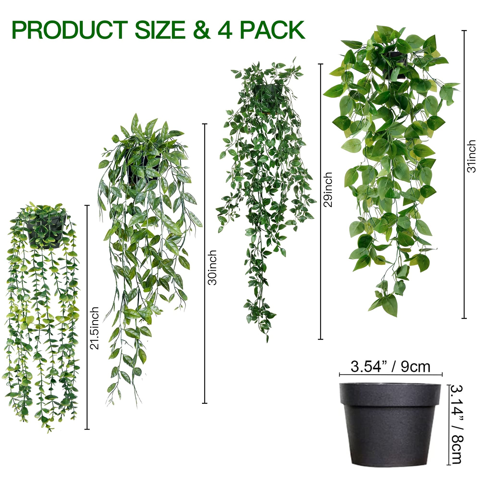 4 Plantas Colgantes Artificiales De Hiedra Falsa Para Decoración De Pared Hogar
