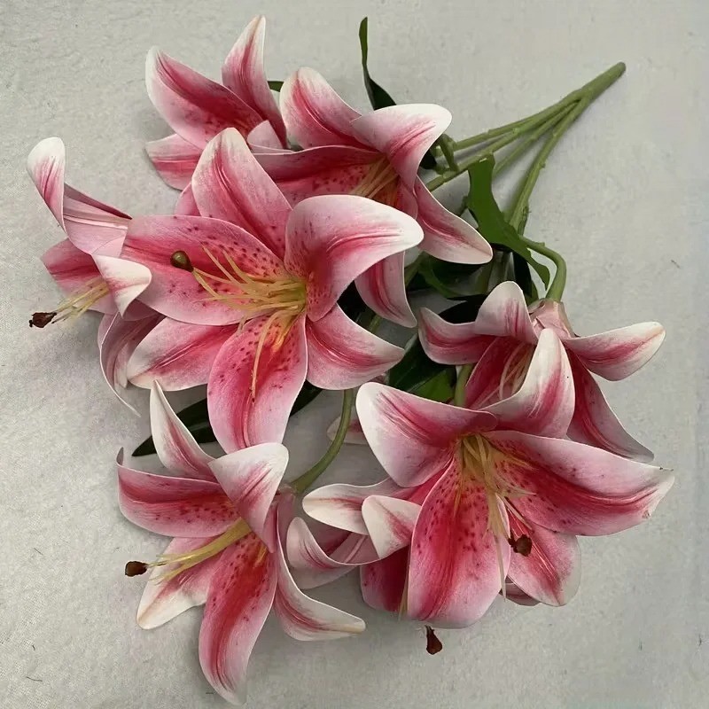 9-Head Big Lily Artificial Flower Branch Simulation Decorative Bouquet for Weddi