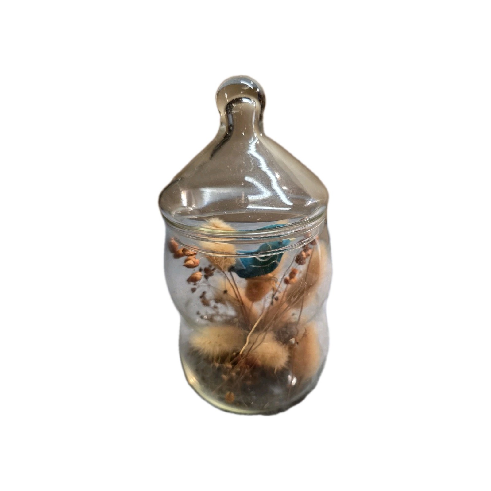 VTG Apothecary Jar Dried Floral Terrarium with Blue Bird