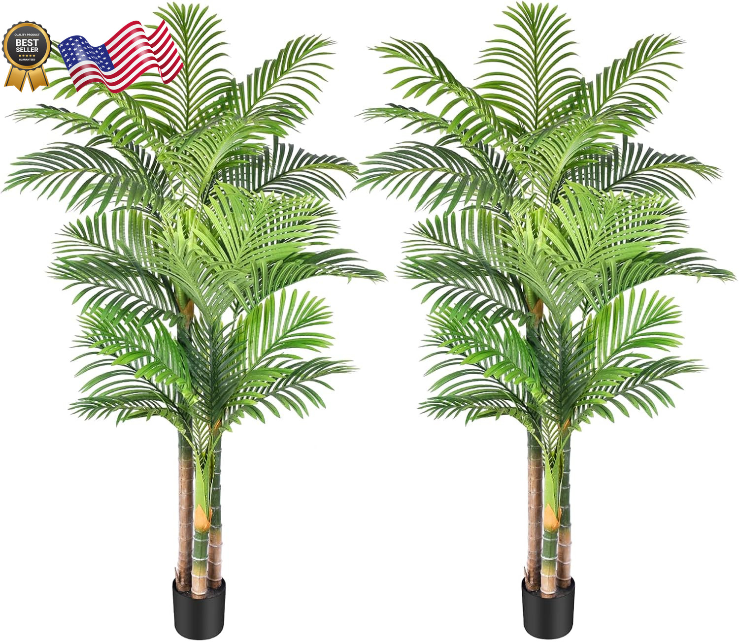 6Ft Tall Triple Golden Cane Palm Artificial Tree Large Tropical Palm Tree UV Res