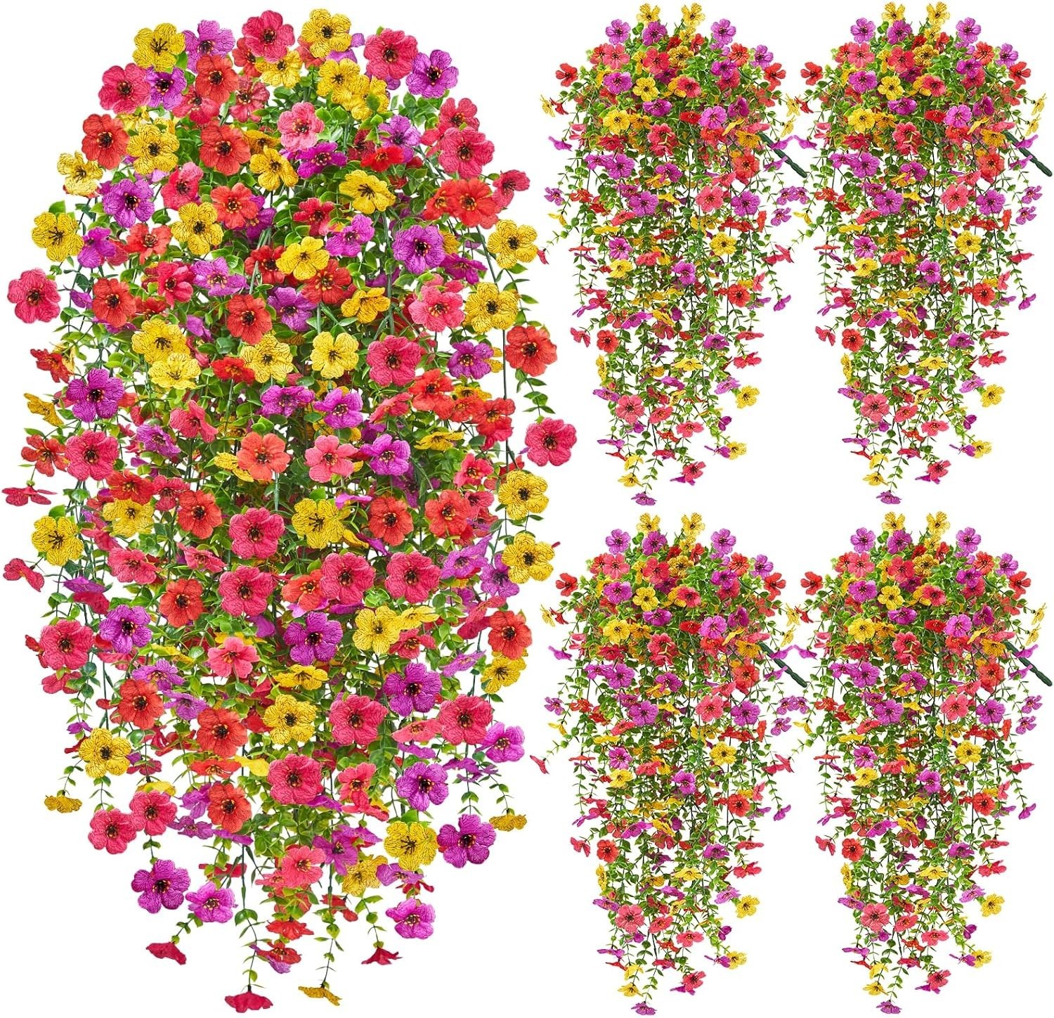 Realistic Cascading Artificial Outdoor Flowers – 4PCS Maintenance-Free Set