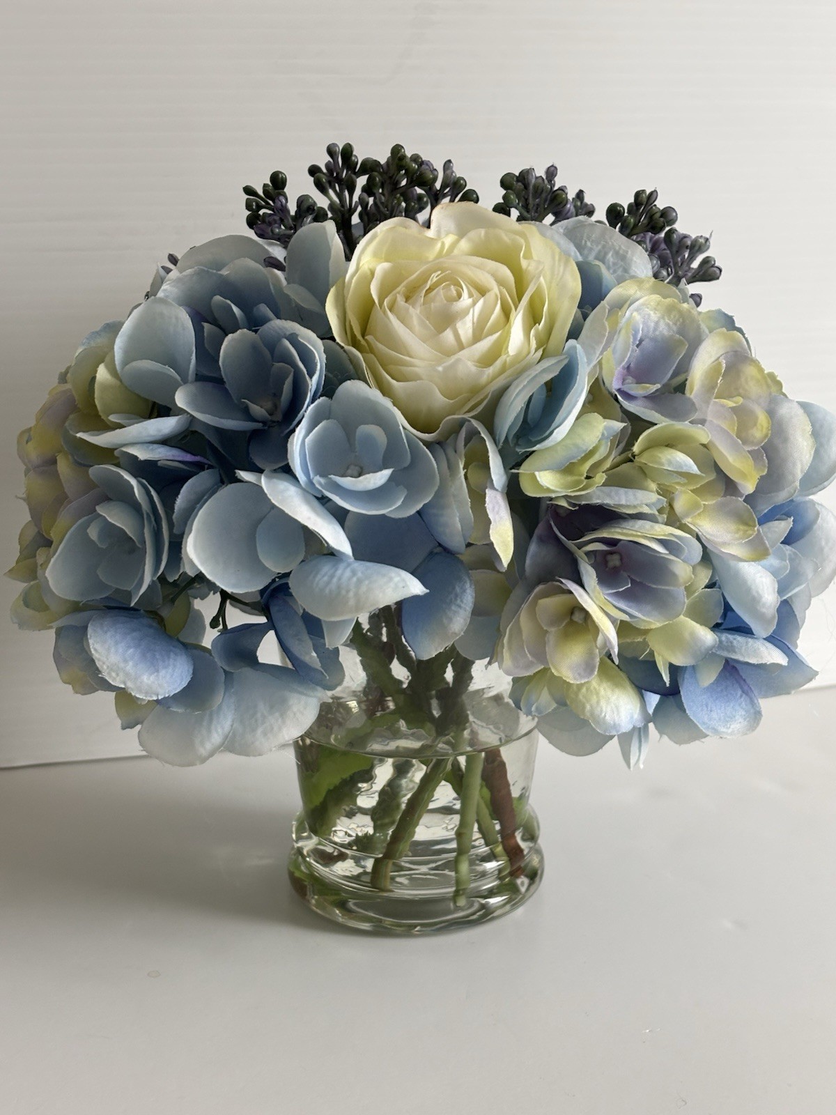 Diane James Designs Faux Roses, Hydrangea And Lilac in Glass Vase, 8 inches