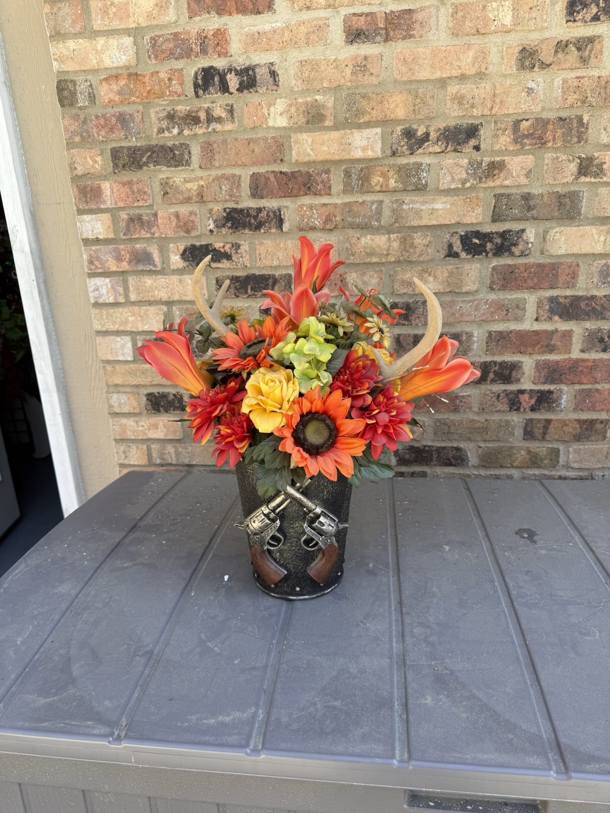 Artificial Plant Floral Arrangement Distressed Ceramic Planter Home Decor Fall