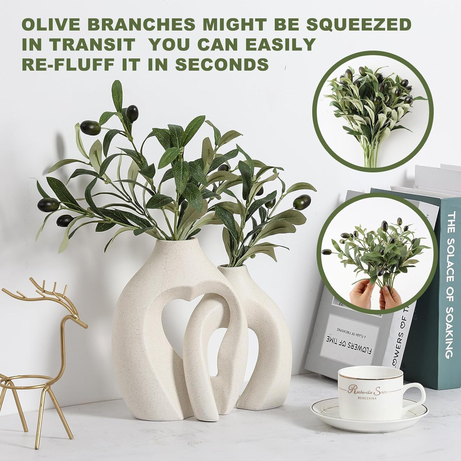 10Pcs Faux Olive Leaves Stems 10” Tall Artificial Plants Olive Tree Branches for