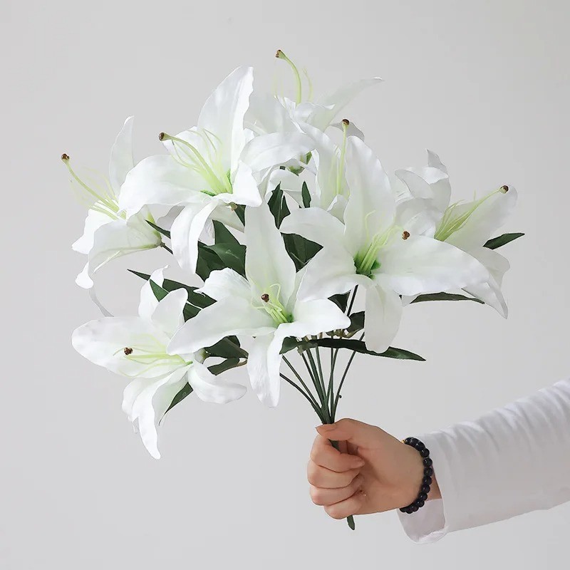 9-Head Big Lily Artificial Flower Branch Simulation Decorative Bouquet for Weddi