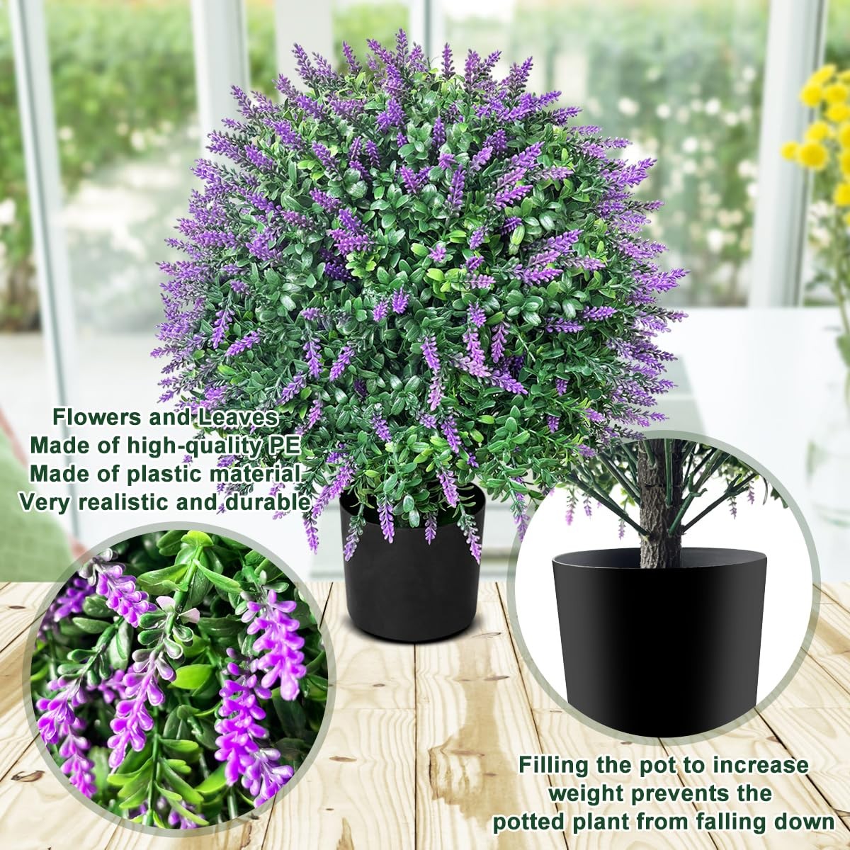Tall Artificial Lavender/Rose Topiary Tree Set of 2 Pack Potted Bushes UV Res…