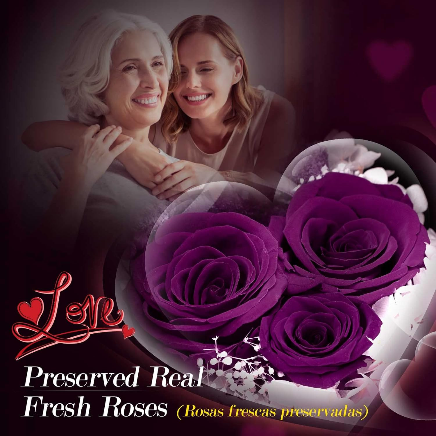 Addwel Unique Gifts for Mom, Preserved Real Purple Rose with 100 Languages I Lov