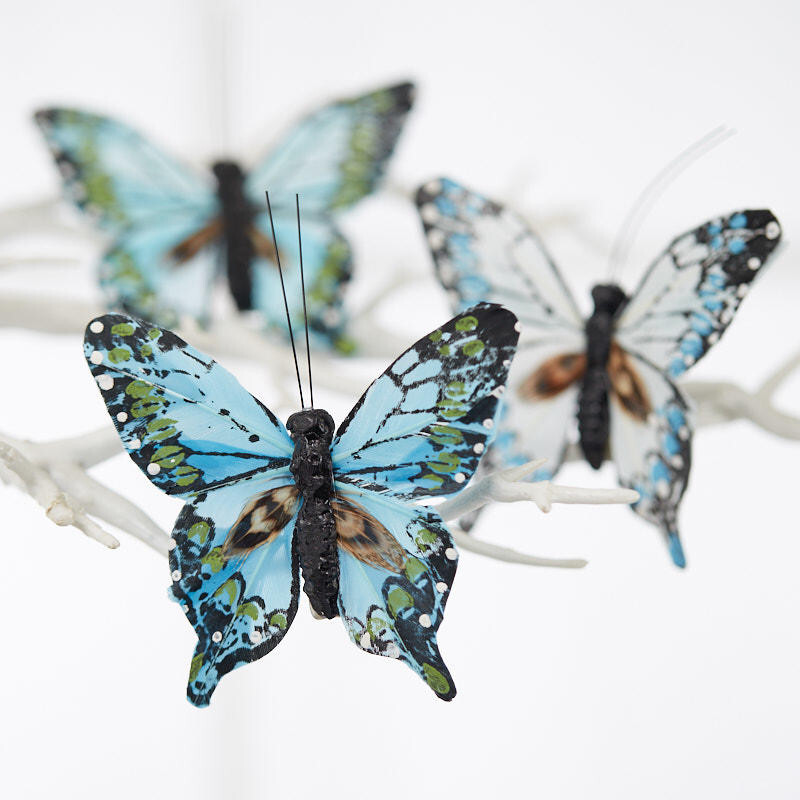 Lot of 24 Blue Feathered 4″ Artificial Butterflies with Alligator Clips
