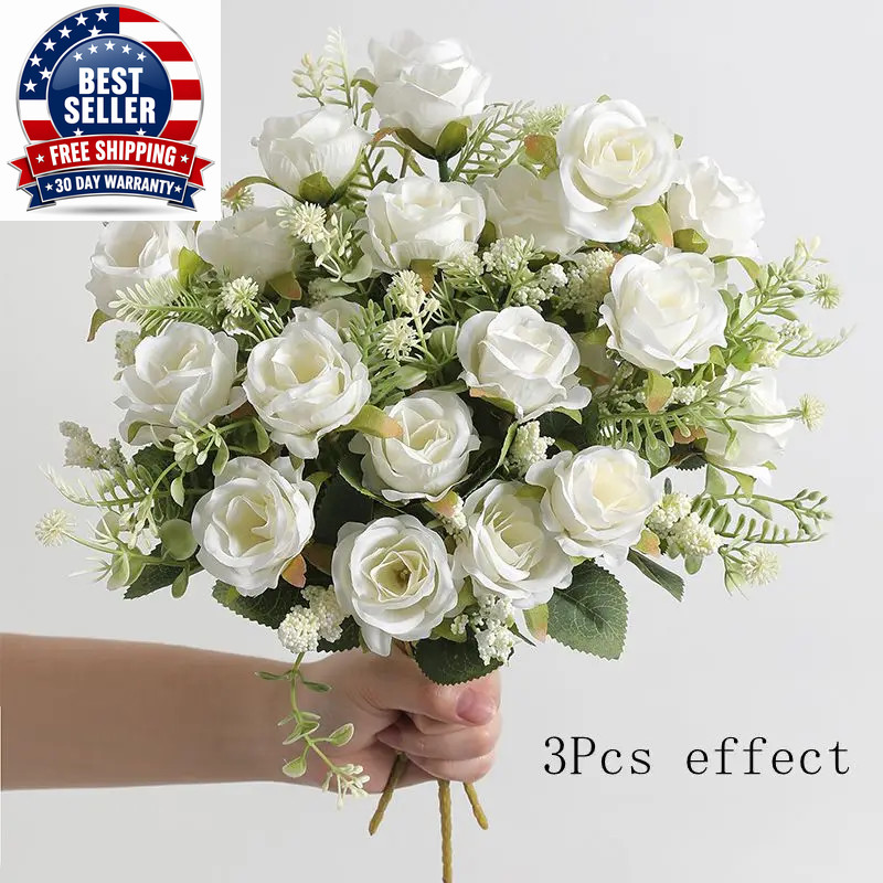 30Cm White Silk Peony Bouquet with 5 Large and 4 Small Buds for Weddings