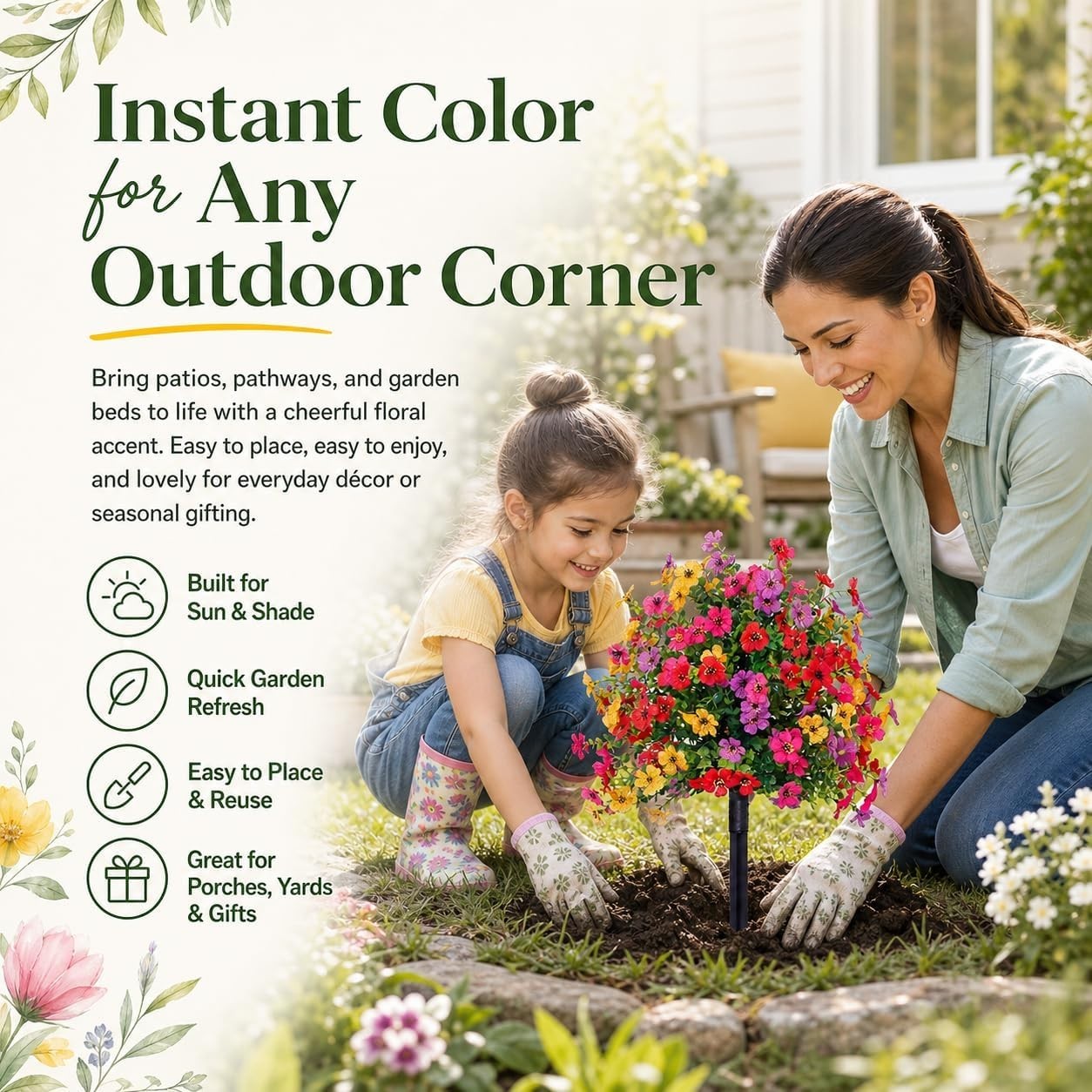 Artificial Flowers for Outdoors, UV Resistant Faux Topiary Ball Plants with G…