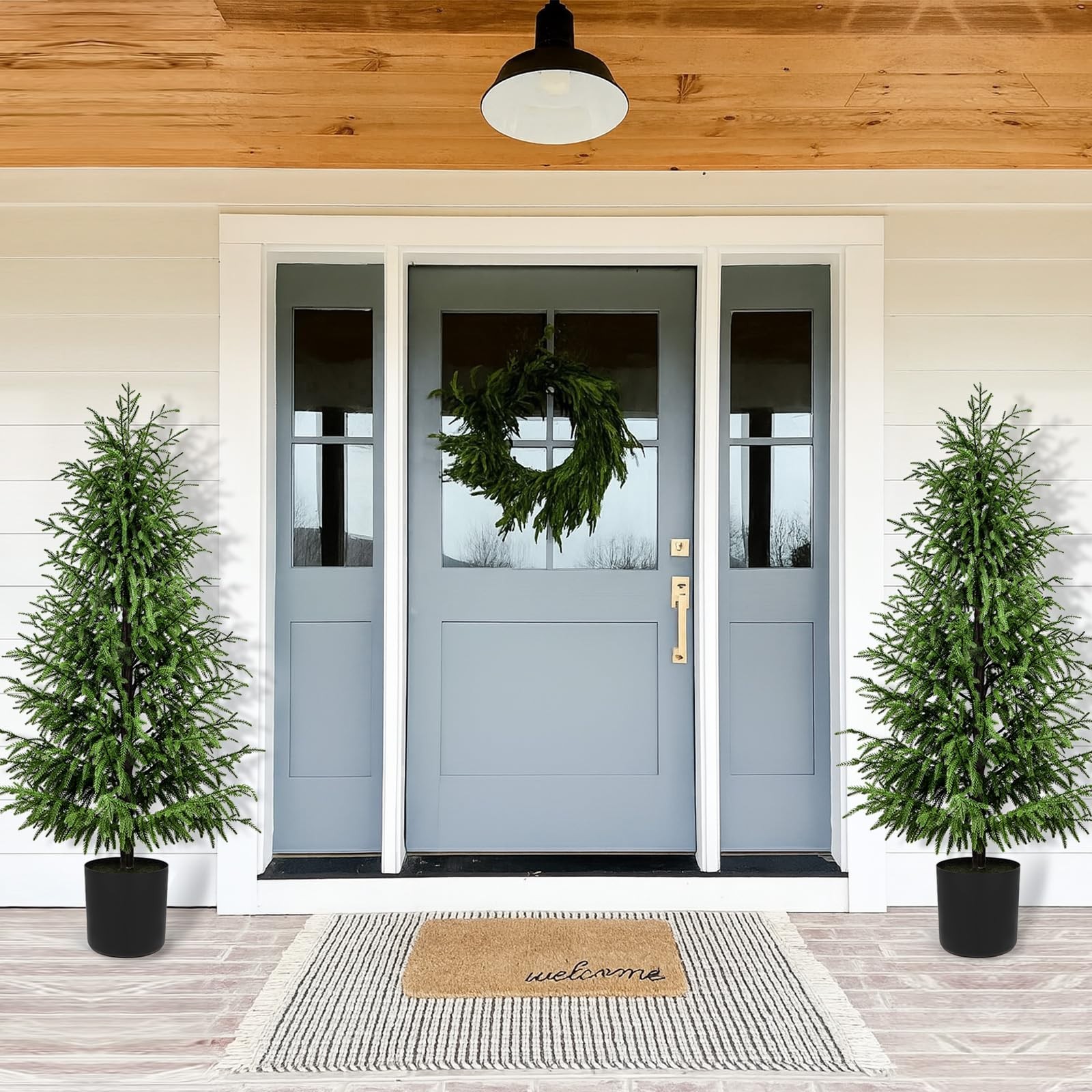 5FT Faux Topiary Trees – UV Resistant Potted Pine Shrubs for Indoor/Outdoor Déco