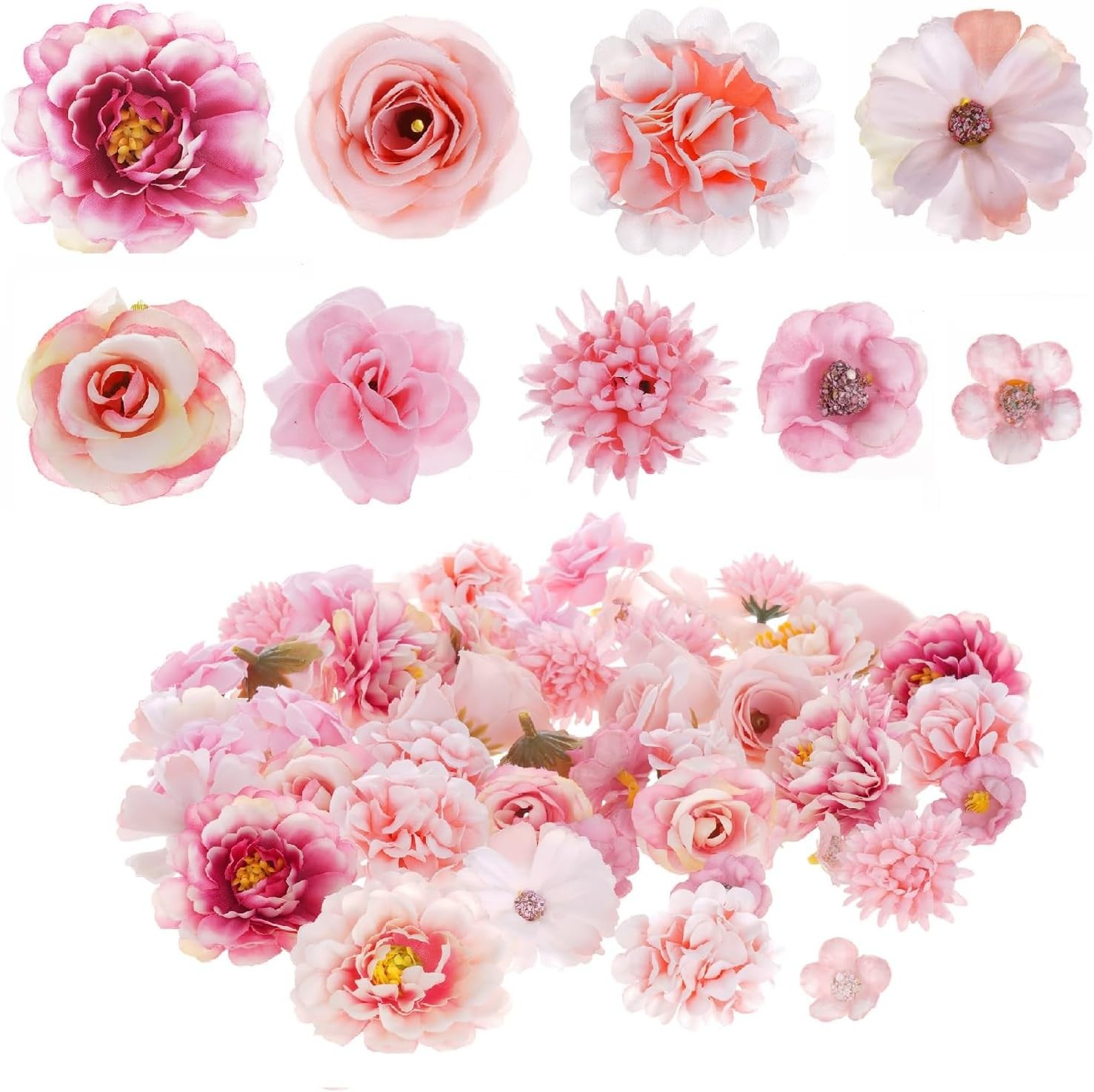 54Pcs Faux Flowers Heads Small Decorative Flowers for Crafts Cake Wreath