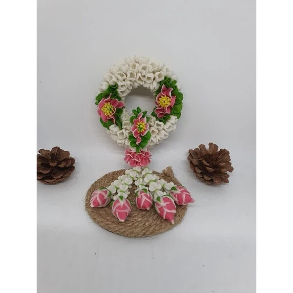 7 in. Clay Worship Garland Votive Asian Thai Display Decorative Souvenirs Gifts