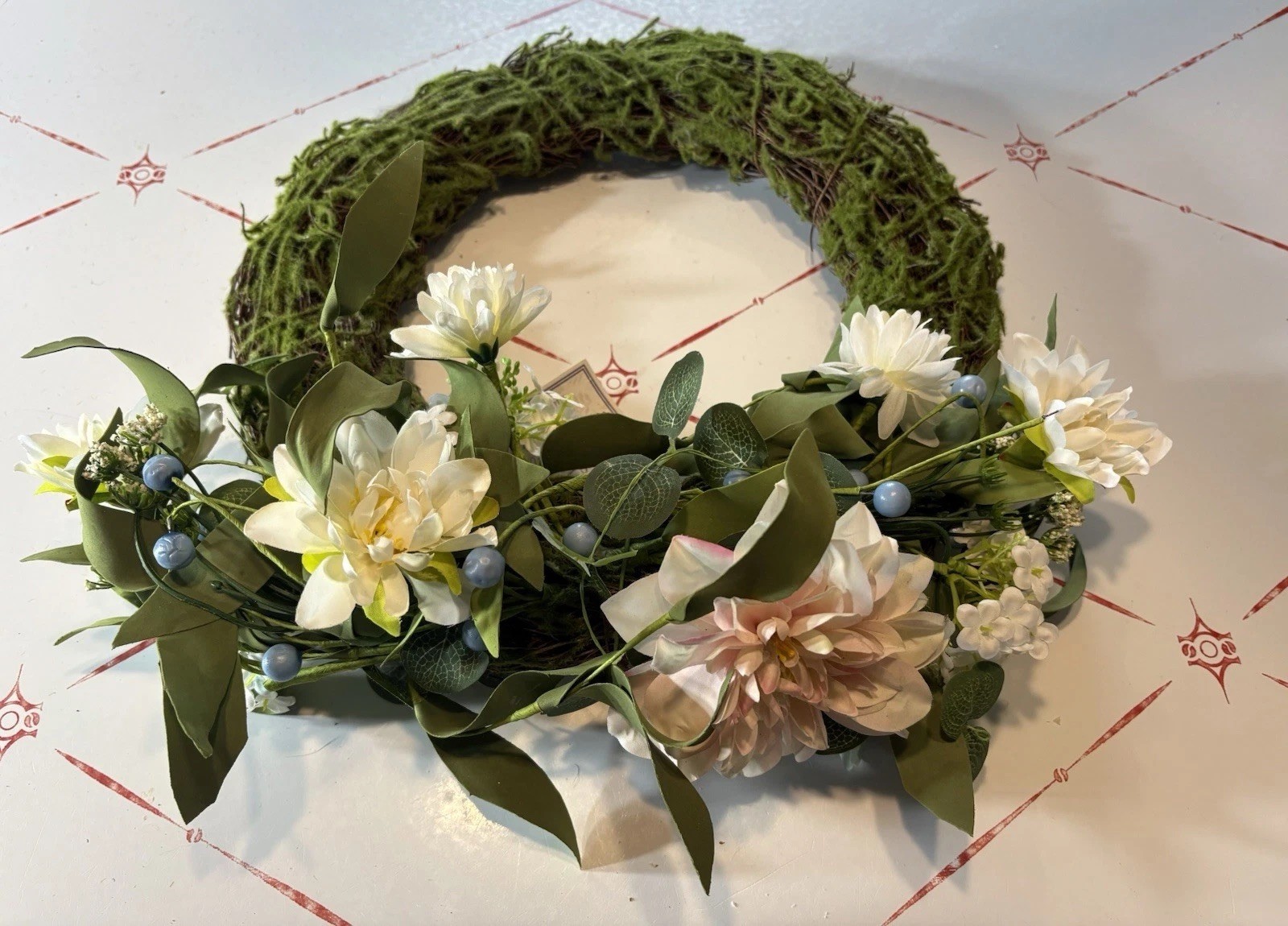 Vibrant 18 Inch Artificial Dahlia Wreath Moss, Colorful Blooms All Seasons!