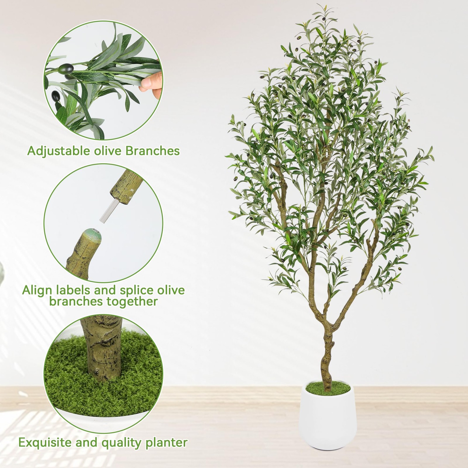 7ft Artificial Olive Tree with White Tall Planter, Realistic Leaves & Fruits …