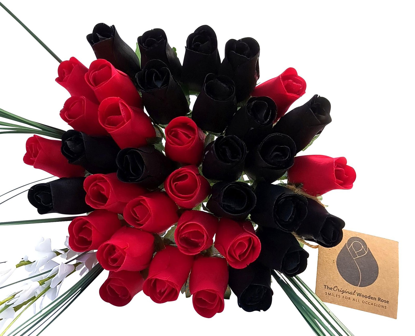 3 Dozen 36 Pcs Black, Red Wooden Rose Bouquet, Artificial, Gift, Decoration