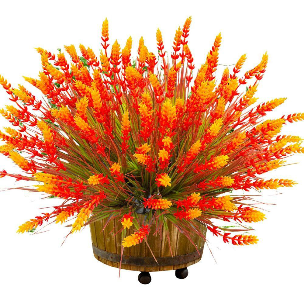 5 In. H Orange Artificial Mums Flowers 20-Piece UV Resistant Outdoor Fake Plants