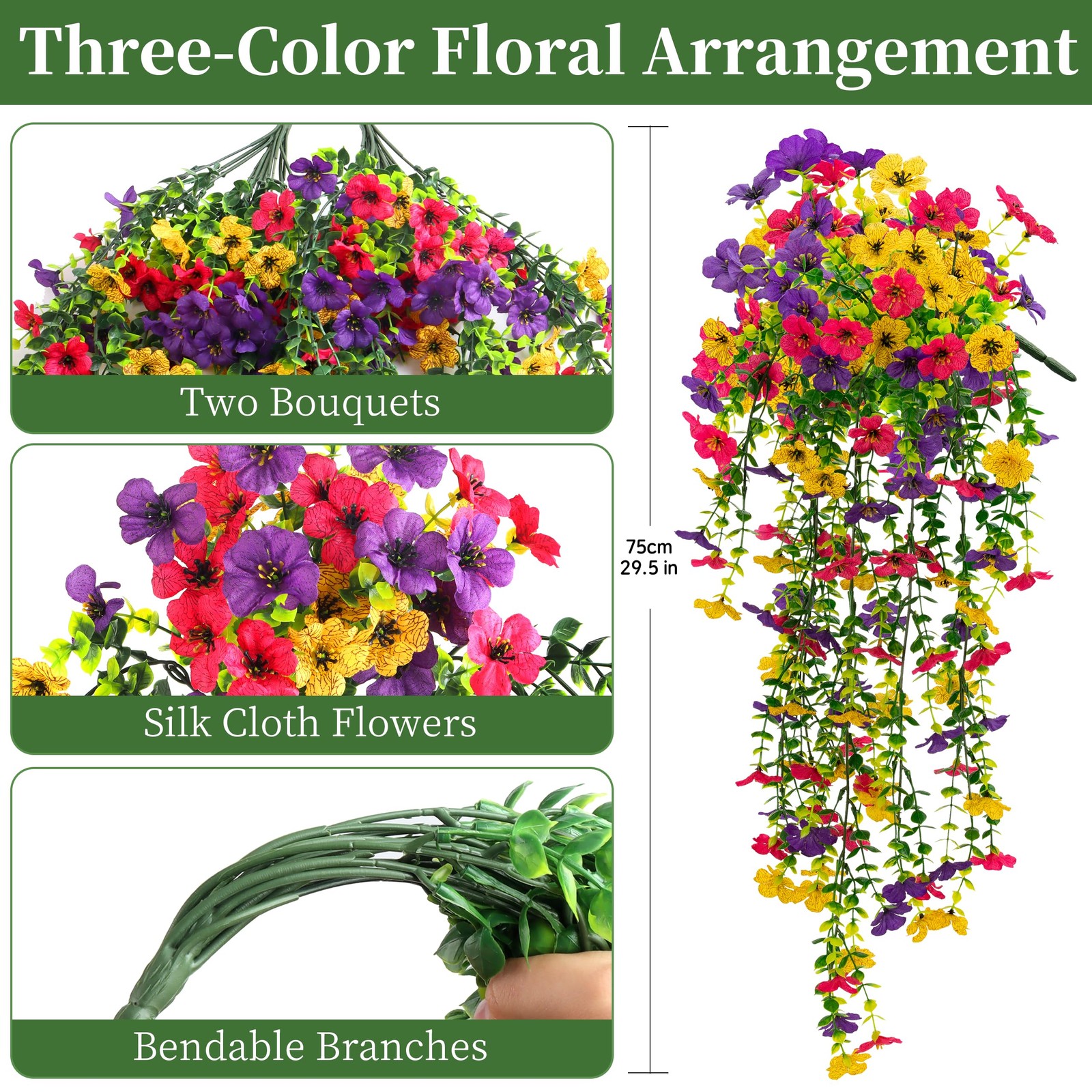 Artificial Hanging Flowers for Outdoors Faux Plants, 2PCS Artificial Outdoor …