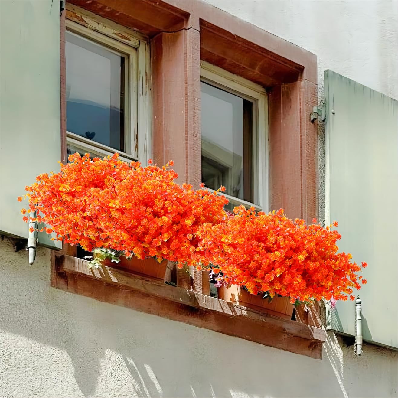 Artificial Mums for Outdoor Fall Flowers,Faux Flower Eucalyptus Leaves Fake P…