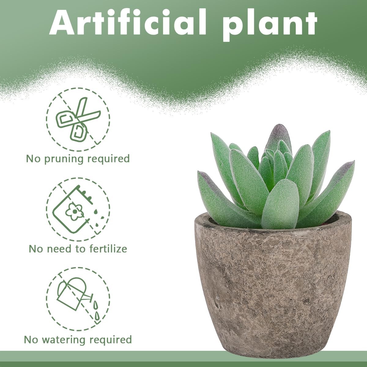 6pcs Assorted Faux Green Succulents Plastic Pots Shelf Windowsill Decor
