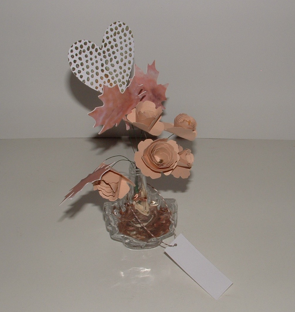 Paper Handmade Fall Flower & Leaf Bouquet, Leaf Shape Upcycled Vase, Gift Tag