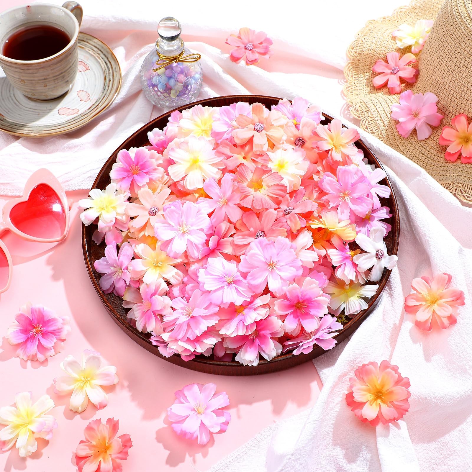 120 PCS Small Pink Artificial Silk Daisy Peony Flower Craft DIY Wreath Decor
