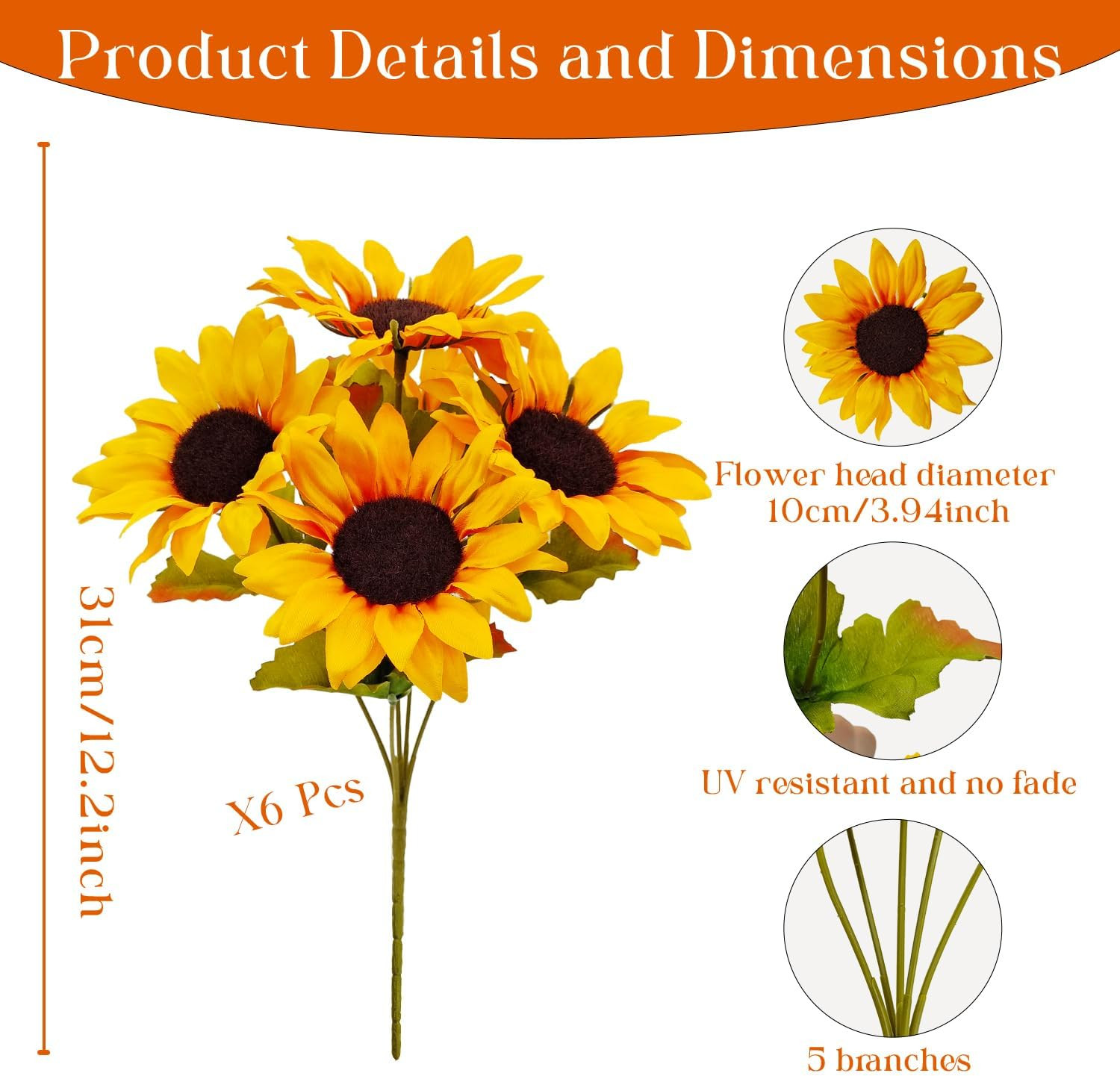 6 Bundles 30 Heads Sunflowers Artificial Flowers Fake Mums Faux Fall Flowers for